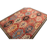Distressed Homage Hand Knotted Wool Geometric Area Rug in Red, Black, Yellow, Blue, Orange