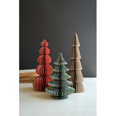 SET OF THREE PRINTED  PAPER ACCORDIAN CHRISTMAS TREES