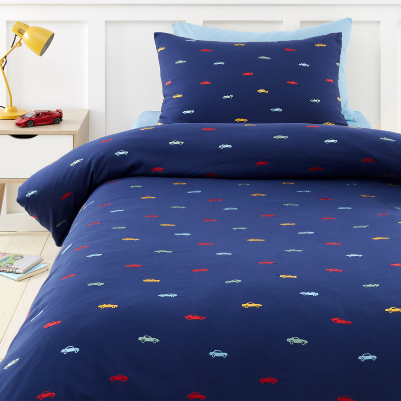 Embroidered Cars Soft Microfibre Duvet Cover Set, Single Duvet Cover + 1 Standard Pillowcase