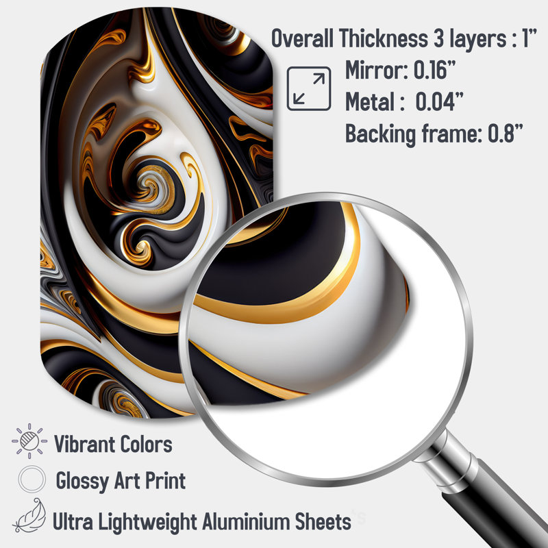 Gold And Black Stained Glass Spiral IV - Abstract Spirals Cylinder Shape Irregular Metal Wall Decor, 31" H x 19" W x 1" D