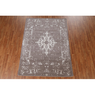 One-of-a-Kind 5'8" x 7'9" New Age Rectangle Silk and Wool Area Rug in Brown and Ivory