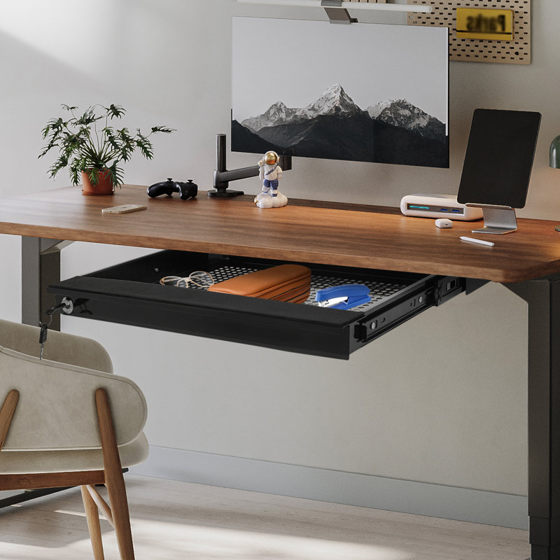 Under Desk Mounted Sliding Pull-Out Drawer Storage Organizer