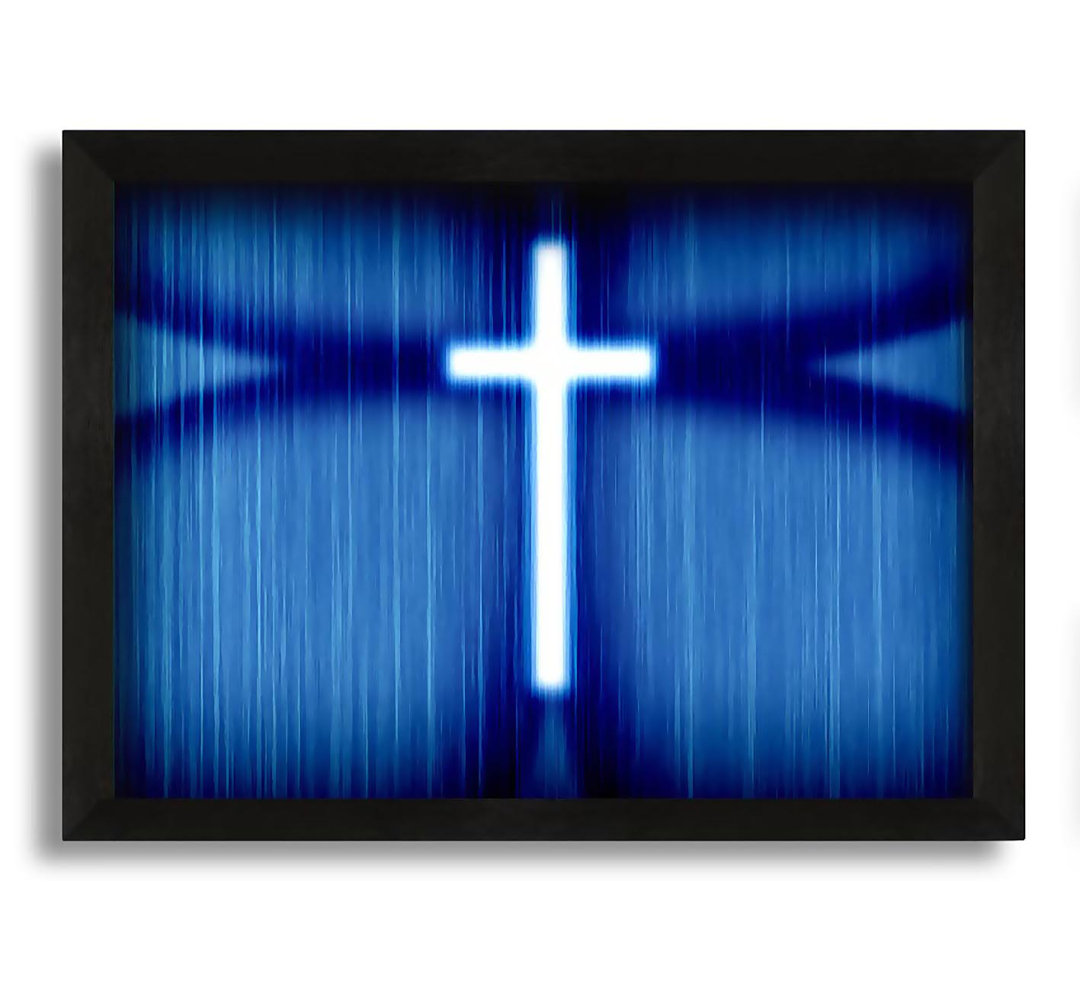 Gerahmtes Leinwandbild Christian White Cross Blue Background