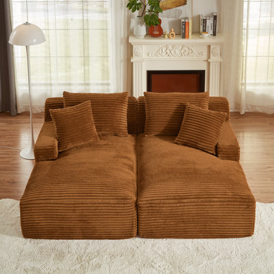 Double chaise longue orange en velours côtelé 2 places avec rembourrage à ressort pour la lecture dans le salon Aucun assemblage requis