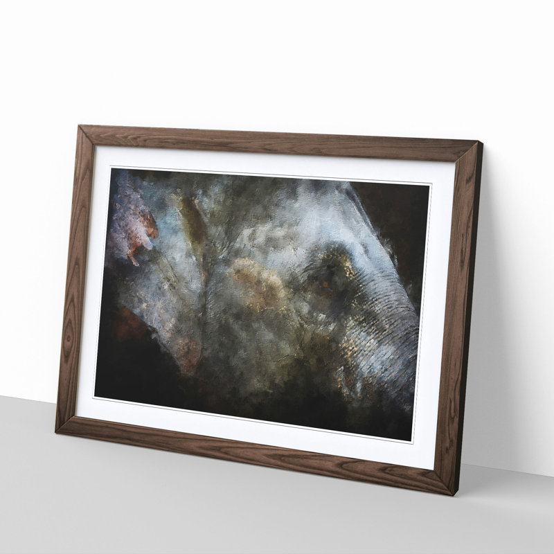 Colourful Elephant - Picture Frame Painting Print, Walnut Framed, 33cm H x 45cm W x 2cm D