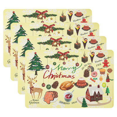 Ensemble de 4 napperons rectangulaires imperméables 12 pi x 18 po Noël jaune