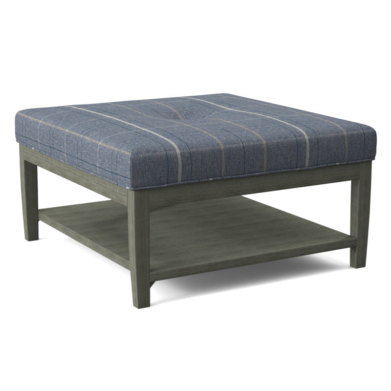 Hammond Square Ottoman, Antique Black Finish, Lapis Plaid; 0126-63