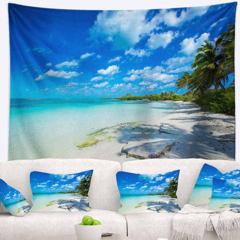 Tapisserie Seashore, plage tropicale avec palmiers, H 32 po x l 39 po
