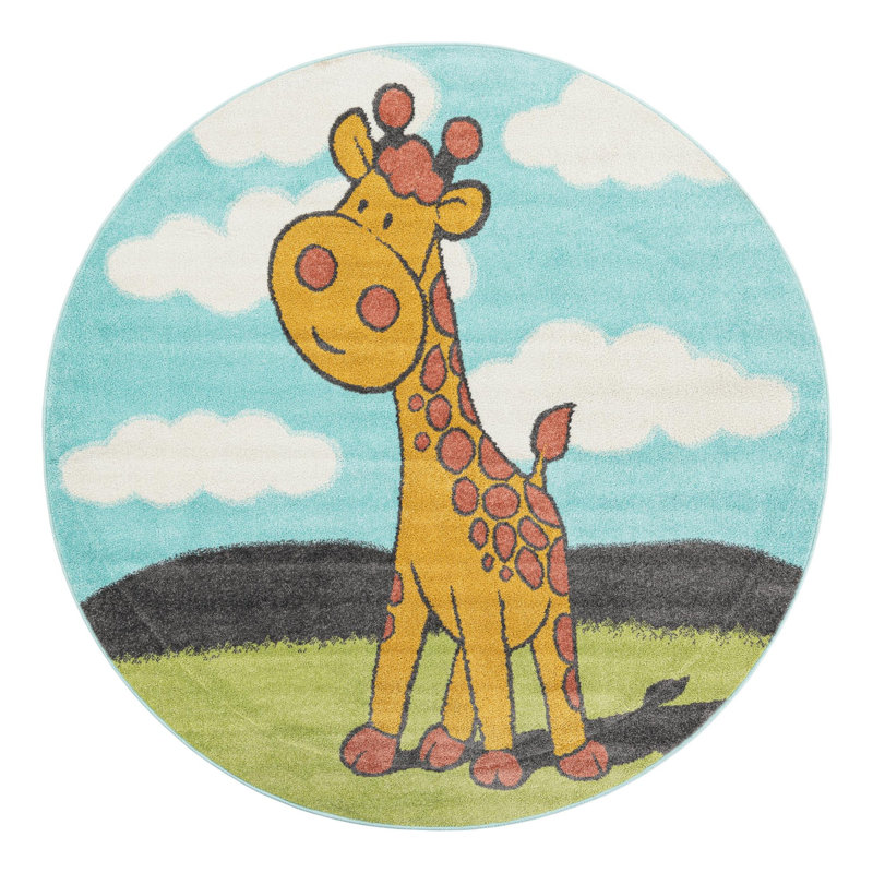 Tapis pour enfant Unique Loom Giraffe Whimsy, Rond 6 pi 1 po