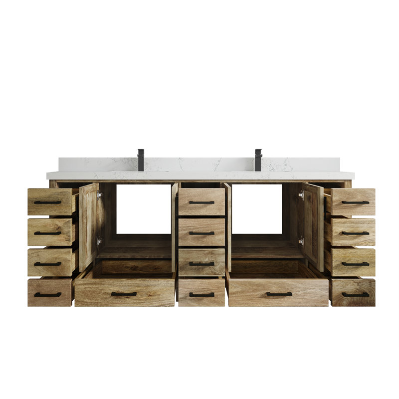 Natural Mango Double Sink Bathroom Vanity with Empira White Countertop