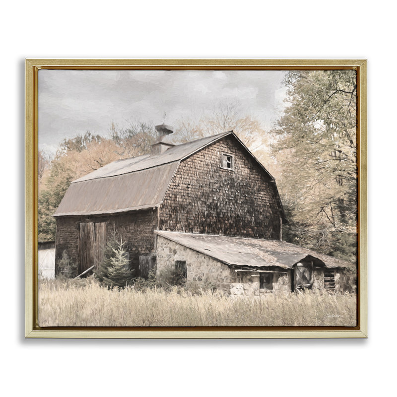«Beige Rustic Barn Floater» par Lori Deiter, Cadre flottant métallique doré, H 25 po x l 31 po