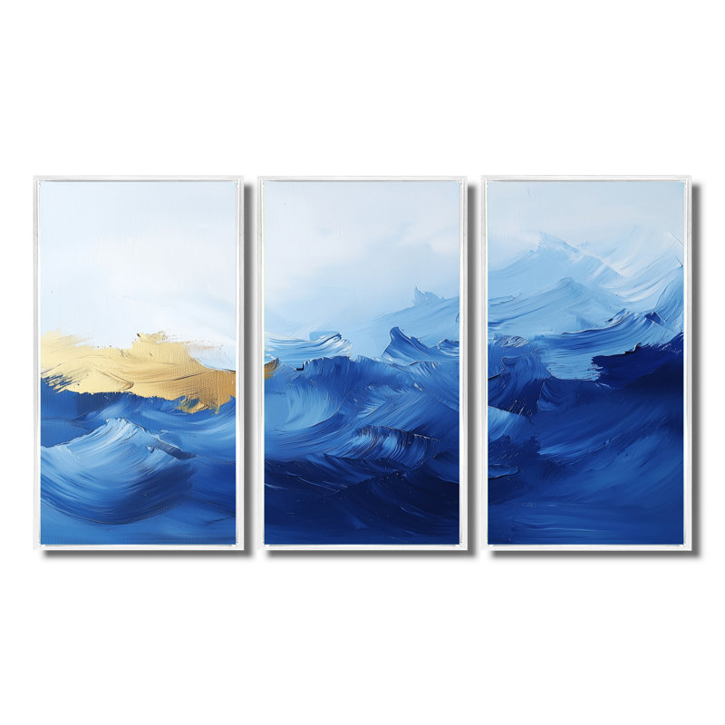 Encre blanche et bleue «Ethereal Dream», ensemble d'art mural formes abstraites, H 28 po x l 36 po x P 1 po