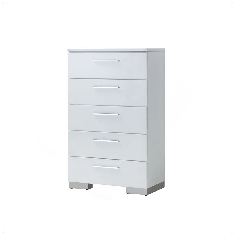 Commode 1 pièce moderne de style contemporain à finition brillante à cinq tiroirs avec finition blanche