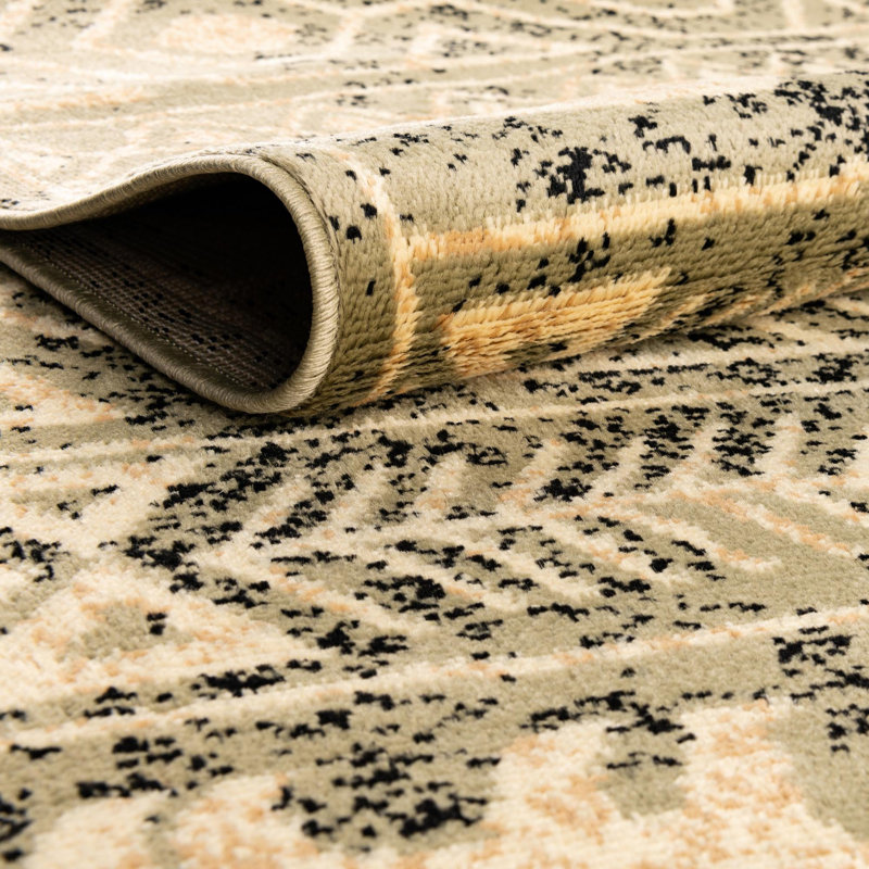 Tapis vert / noir / beige Ieshaa, Rectangle 7 pi 1 po x 10 pi