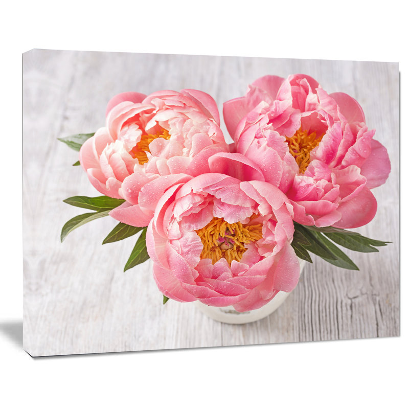 Pivoine sur fond blanc - impression sur toile tendue, H 30 po x l 40 po x P 1 po