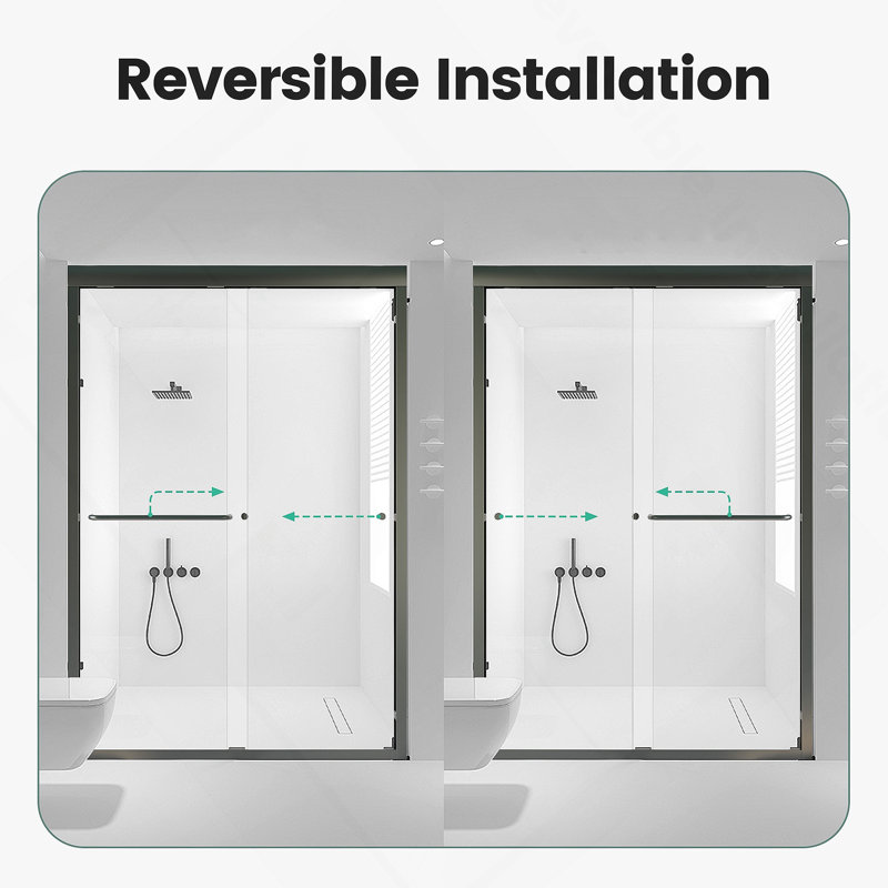 44"-48"W*72" H Semi-Frameless Double Sliding Shower Door, Bypass Shower Door, 1/4" (6mm) Thick SGCC Tempered Glass Door, Matte Black