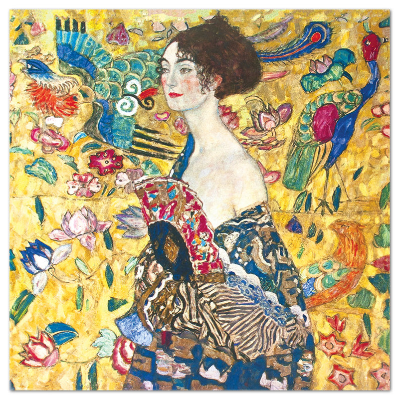 Lady With Fan by Gustav Klimt - No Frame Painting on Plastic / Acrylic, 65cm H x 65cm W
