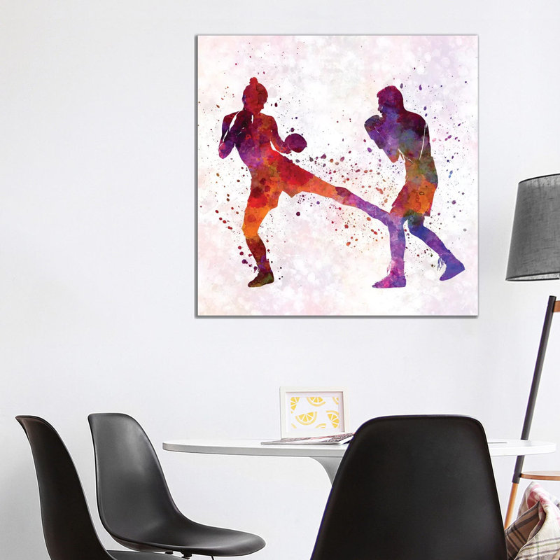 Woman Boxer Boxing Man Kickboxing Silhouette Isolated II 1 Piece Wrapped Canvas Painting, 93.98 cm H x 93.98 cm W
