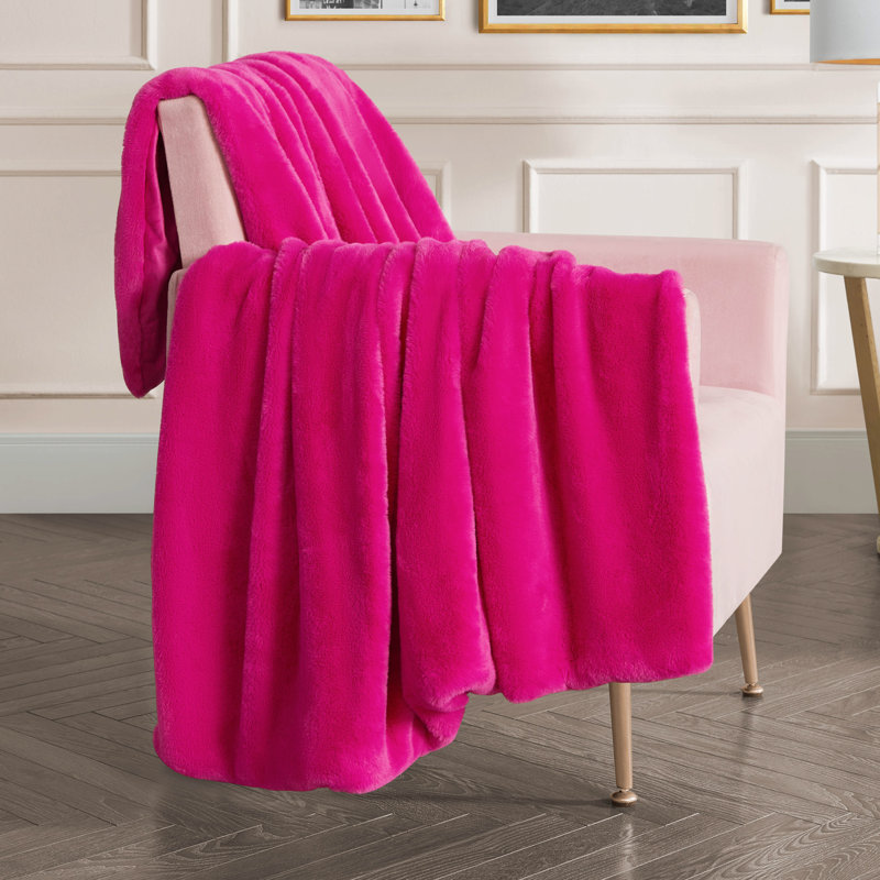 Juicy Couture Solid Rabbit Mink Blankets, Hot Pink