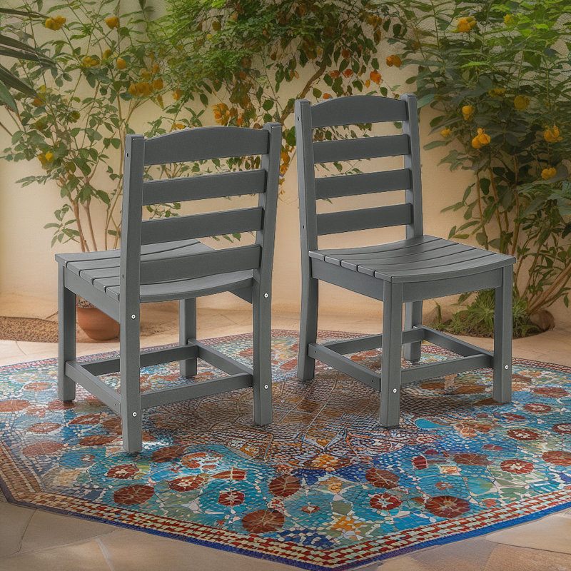 Sustainable HDPE Armless Chair Set - Eco-Friendly Outdoor Seating (Set of 2), Gray