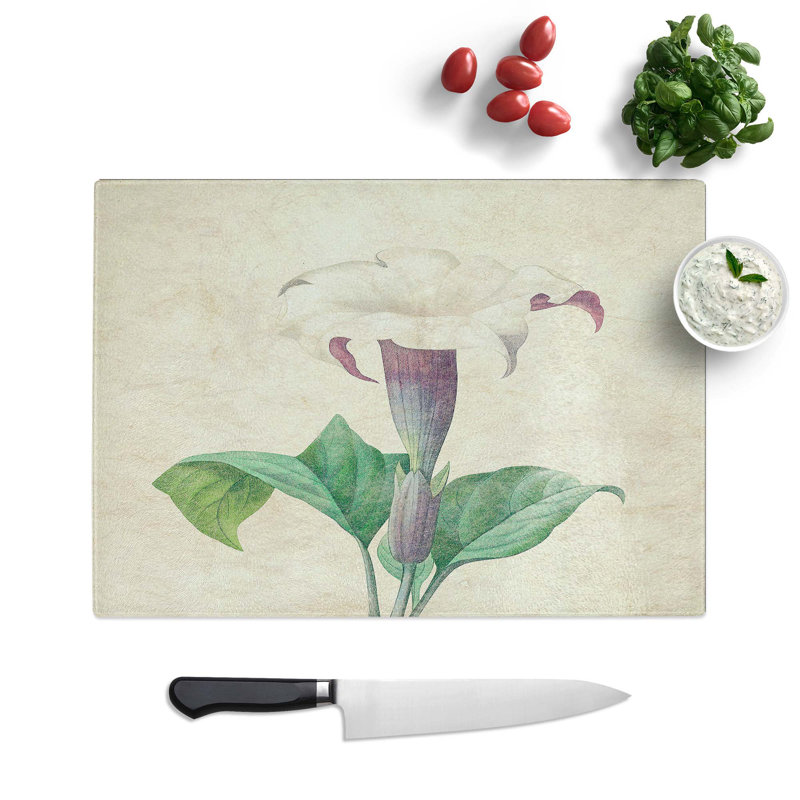 Tempered Glass Daturas Flower Chopping Board, 28.5 cm W x 20 cm L