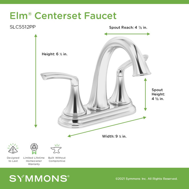 Elm Centerset Two Handle Bathroom Faucet with Push Pop Drain, Polished Chrome