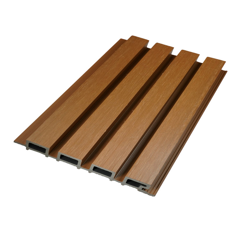 Linear WPC Exterior Wall Slat Siding and Cladding Panels 94.5 in x 8.62 in, Teak, Teak