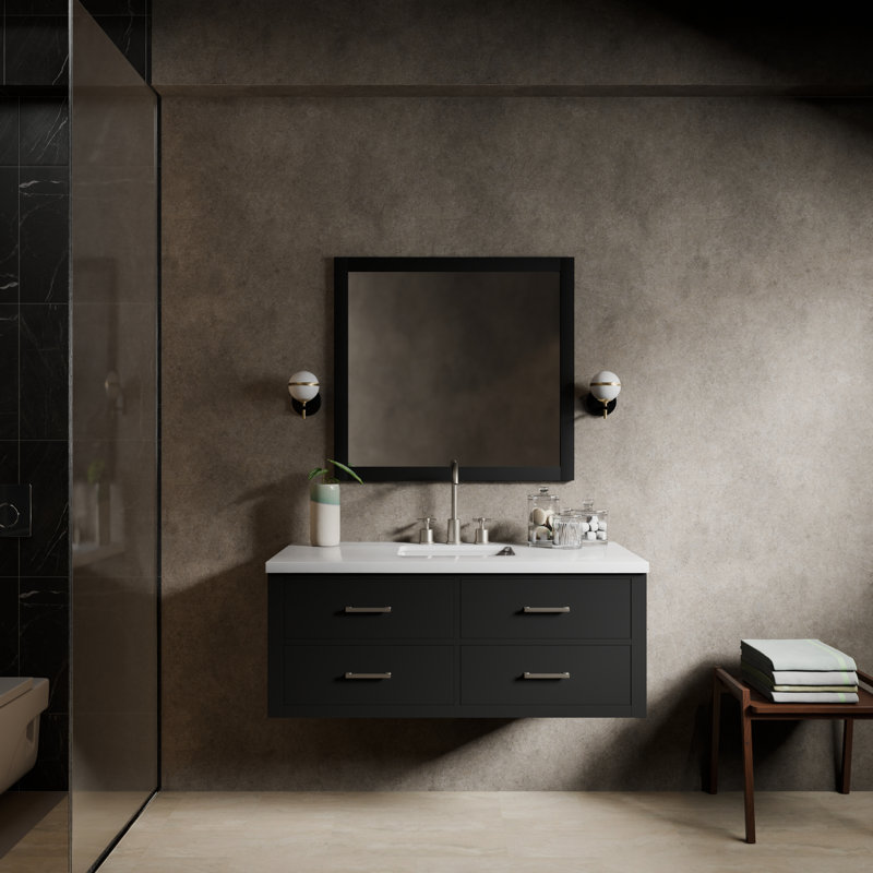 Meuble-lavabo simple l 48 po x P 22 po Castor, Noir, Marbre de culture blanc
