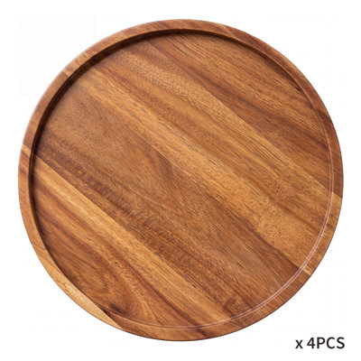 4‑Pack Round Wood Serving Tray Set, Oil‑Finished Natural Wooden Platters Available in 8.7‑Inch and 11.81‑Inch Sizes, Decorative Circular Trays for Coffee Table, Food,Snacks and Countertop Display