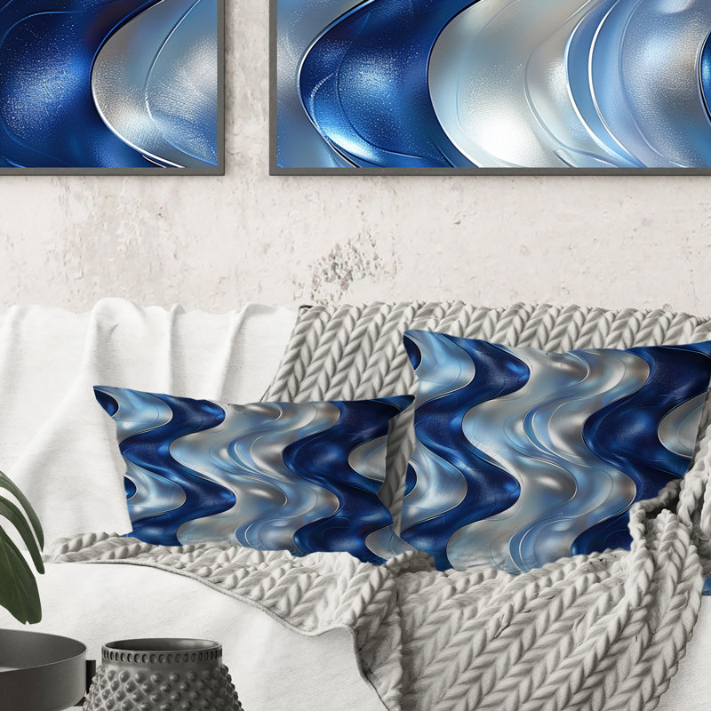 Coussin Mid-Century rétro bleu Glam Waves II, 18" x 18"
