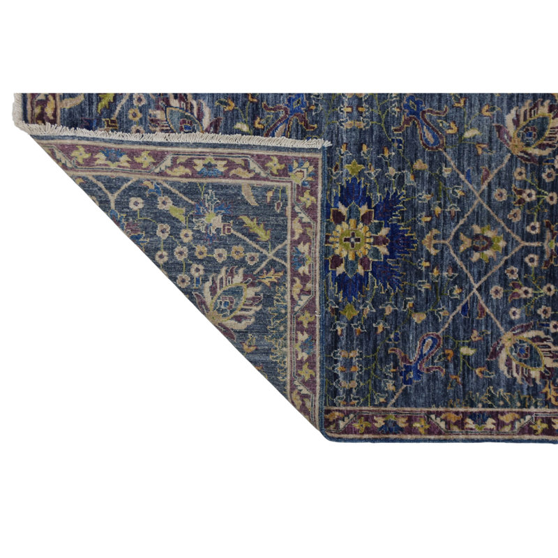 Hand Knotted Wool Area Rug in Gray And Purple