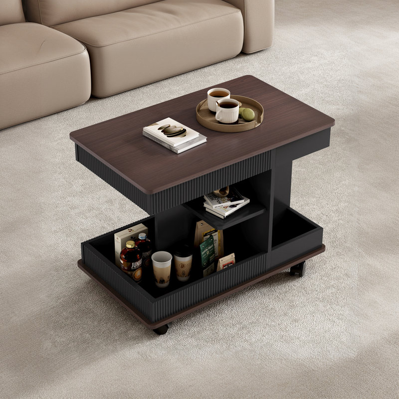 Adjustable Coffee Table With Wheels, Modern Multi-Functional Sofa Side Table With A Lift-Up Ceiling, 360° Rotatable Top