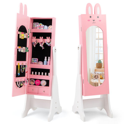 Miroir autoportant pleine grandeur avec rangement et 2 angles pour enfants