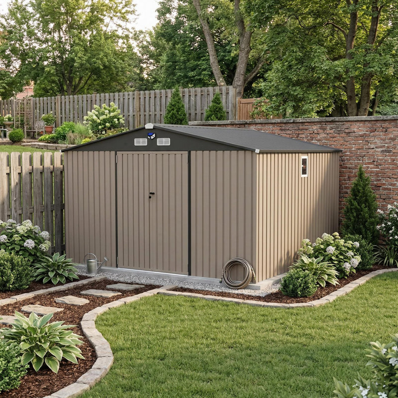 Remise de rangement extérieure 12 * 10 pi avec structure de cadre actualisée pour pelouse de jardin