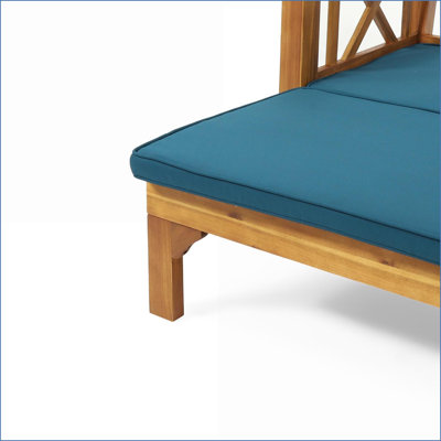 Sofas, Outdoor 3 Seater Rustic Acacia Wood Extendable Daybed with Water-Resistant Cushions | Patio Garden | Acacia Wood | Waterproof Fabric