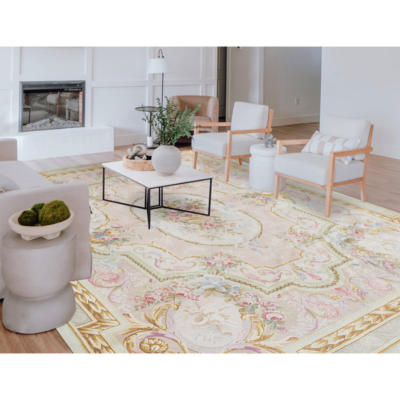 Hand-Knotted High-Quality Beige and Green Area Rug