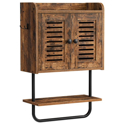 Medicine Cabinet, Double Doors Bathroom Wall Cabinet With Towel Bar, Adjustable Shelf, 2 Hooks, Over The Toilet Storage Cabinet, For Bedroom, Kitchen, Rustic Brown