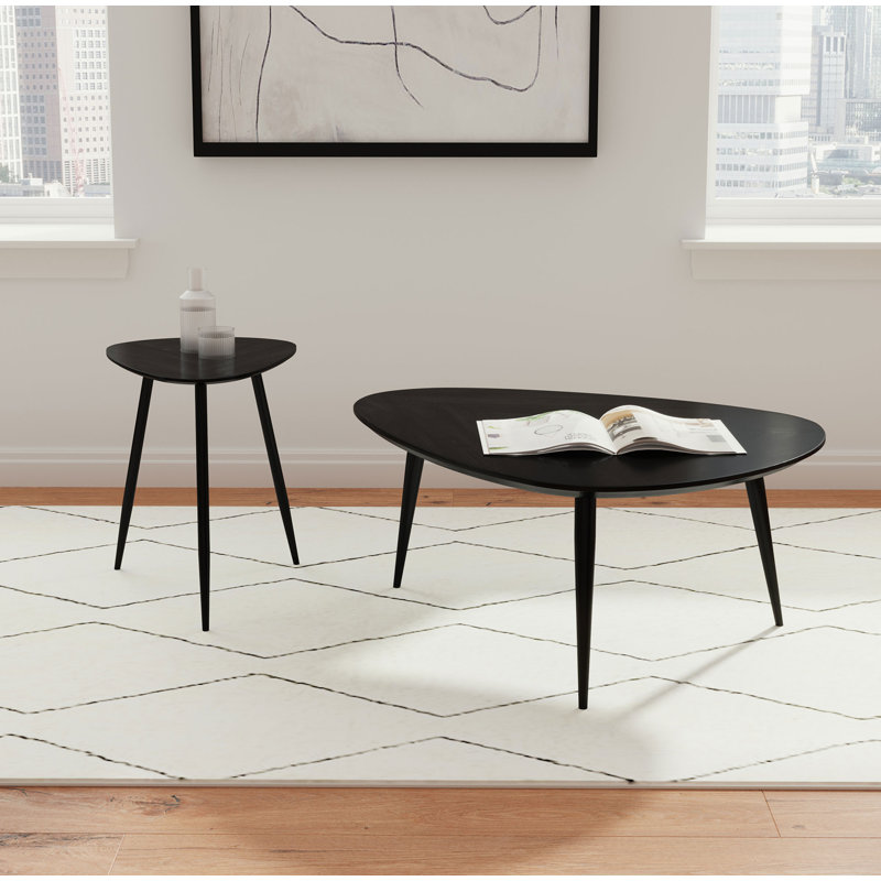 Triangular Solid Wood End Table Black