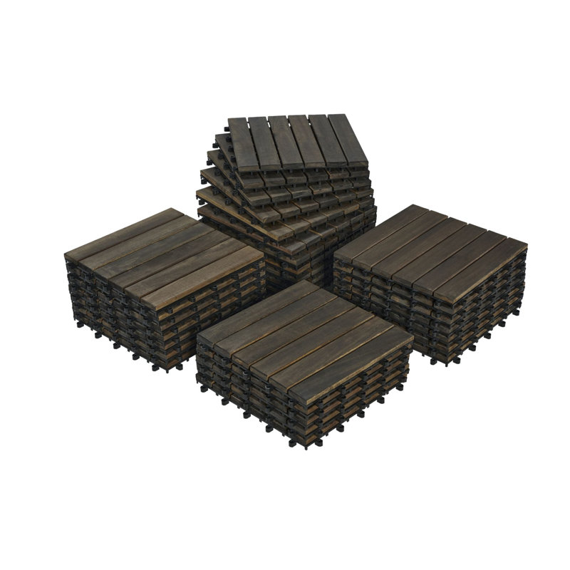 Carreau de terrasse en bois franc d'acacia emboîtable 12 po x 12 po (ensemble de 30)