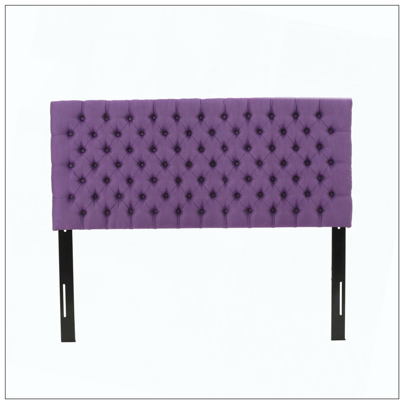 Tufted Upholstered Bed Headboard With Modern Button Design Adjustable And Durable Metal Legs For Bedroom, Light Purple