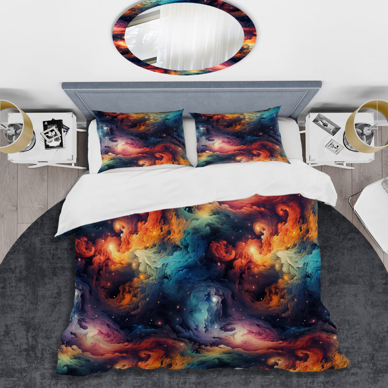 Literie Cosmic Illusion Moody, Housse de couette pour très grand lit et 2 très