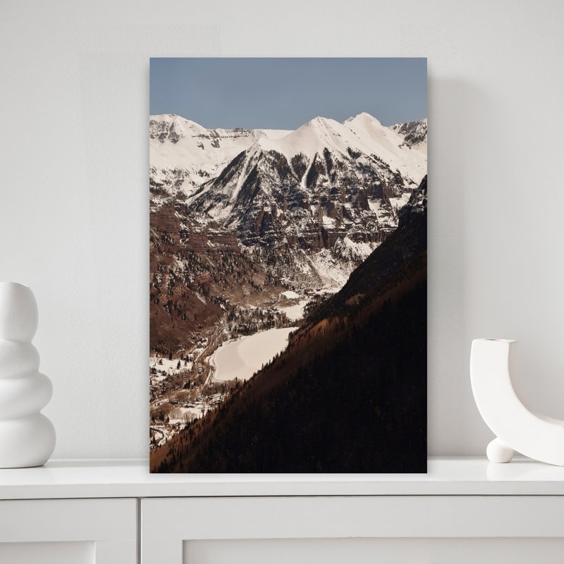 «Snowy Mountain Valley Peaceful Serene Abstract Forest Landscape», reproduction d'art mural, 18" H x 12" W
