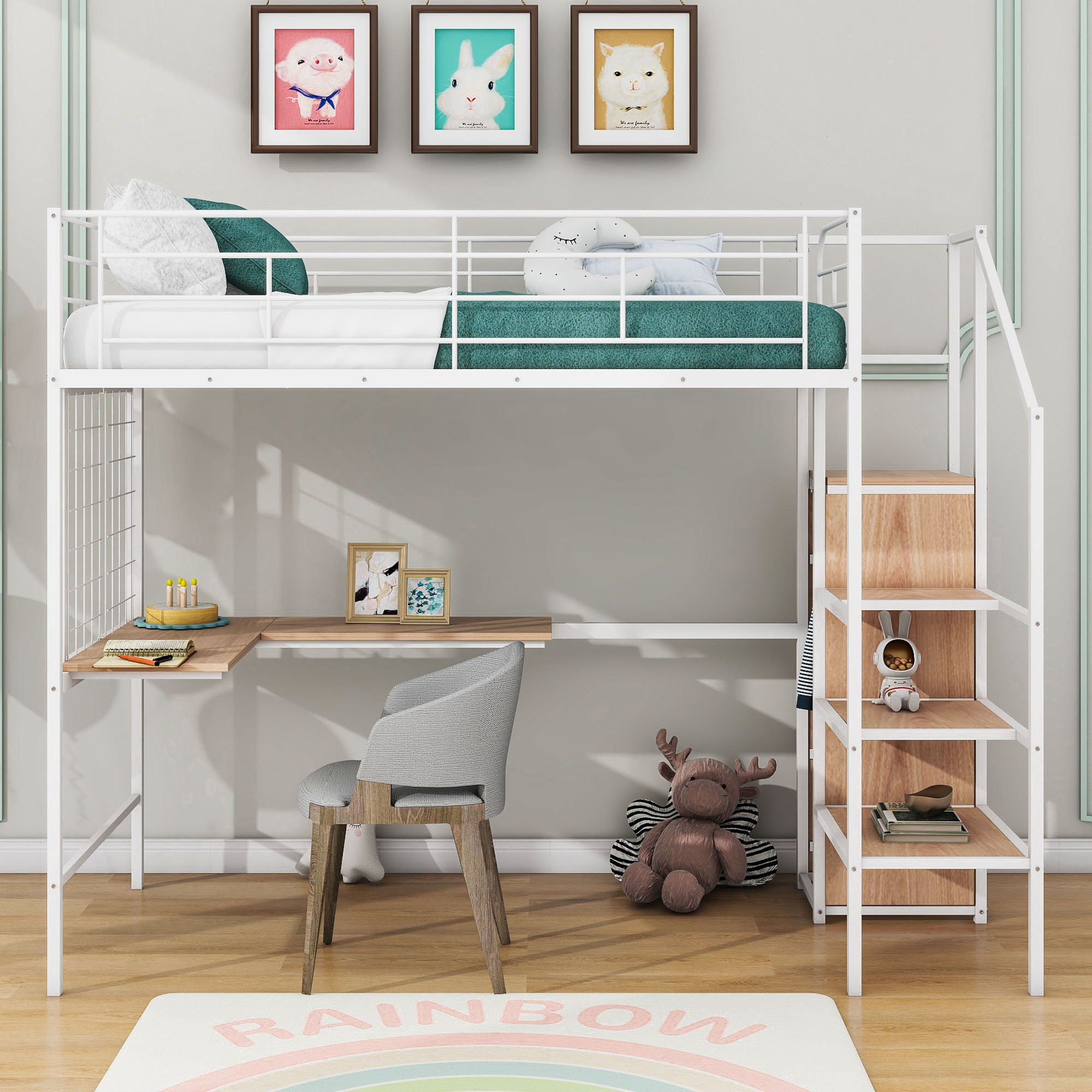 Premium Metal Loft Bed with Wardrobe and Desk