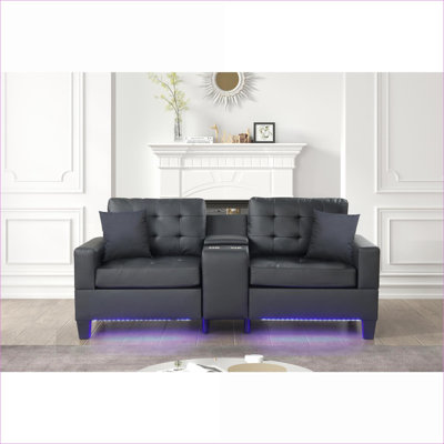 Canapés-lits | Canapé moderne l 85 po pour salon noir, lumières DEL, chargeur USB | noir | tissu en PVC