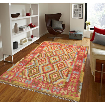 Tapis multicolore géométrique en laine / coton 5 pi x 6 pi 9 po