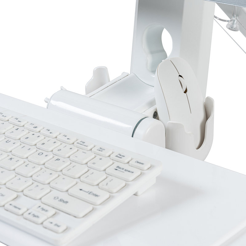 Set of 2 White Monitor Mounts with Adjustable Keyboard Tray