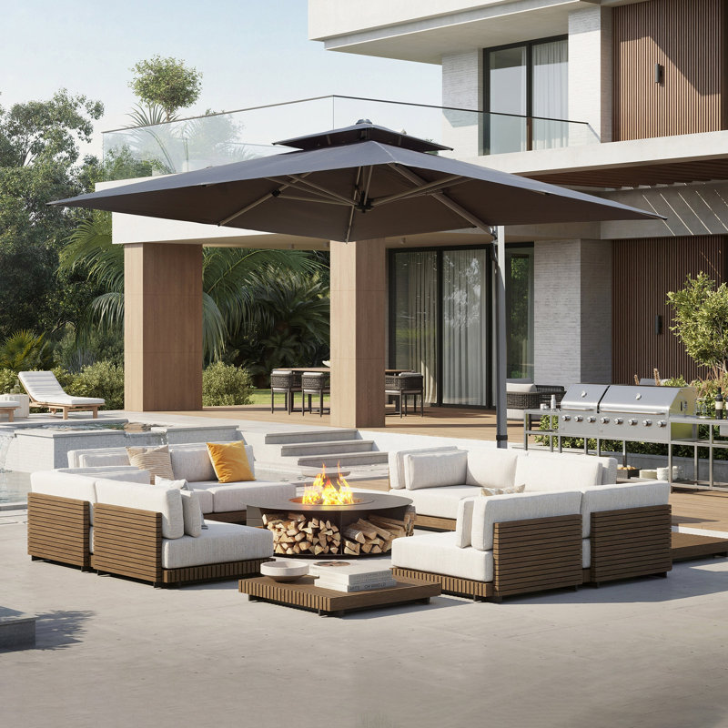 9 pi. Parasol en aluminium en porte-à-faux inclinable avec poteau central, gris (base non incluse), L 104,33 po x P 104,33 po