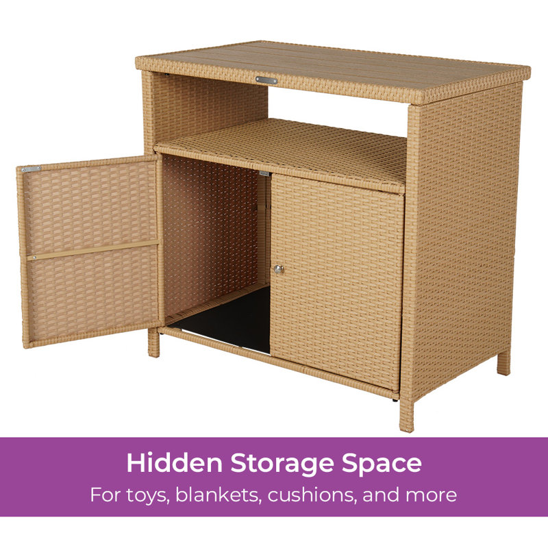 Caetlin Rectangular Wicker/Rattan Outdoor Buffet & Console Table, Natural Brown