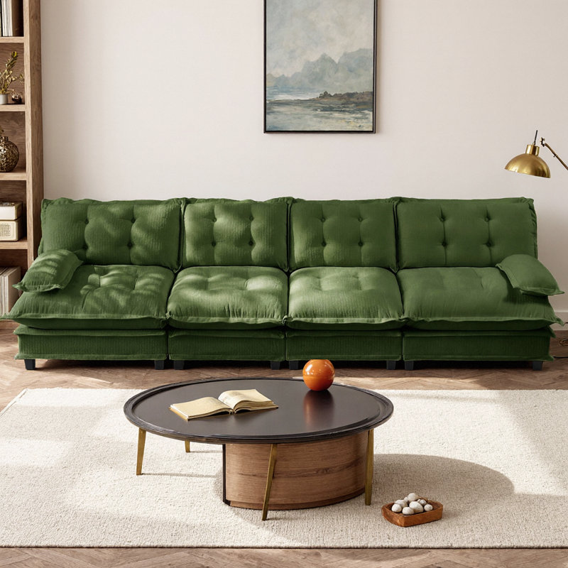 Canapé modulaire de 138 po à 4 places Cloud, canapé modulaire moderne à assise profonde, tissu chenille doux et respirant avec coussins en treillis, canapé de salon à assemblage facile