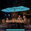 Parasol de patio à double face avec manivelle solaire à DEL changeant de couleur turquoise-602091742